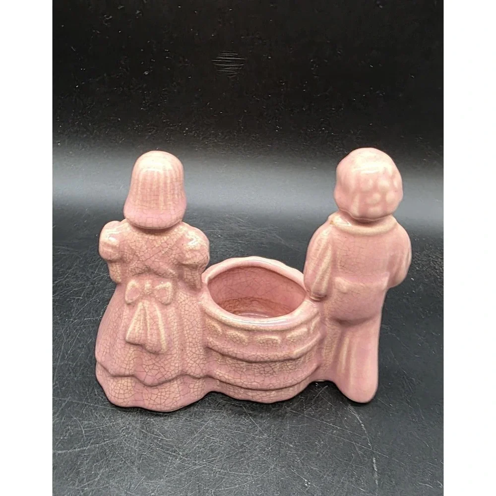 Vintage Jack & Jill Planter Rose Pink Nusery Rhyme Ceramic Planter Organizer
